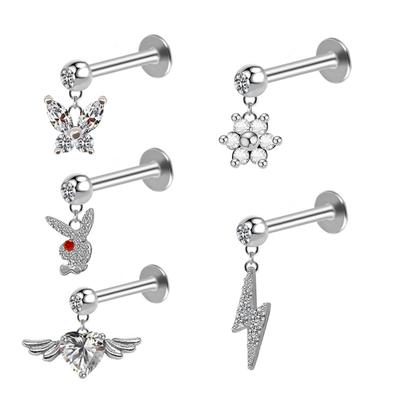 Piercing wargi dla kobiet Helix Piercing biżuteria Tragus Piercing biżuteria CZ kolczyki na chrząstkę Stud Piercing biżuteria