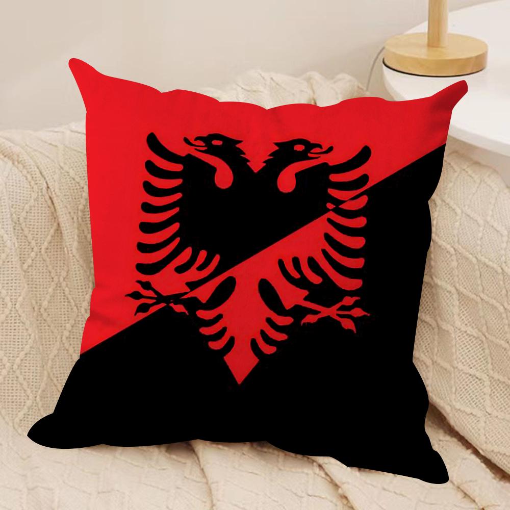 AAlbaniaS Flag Cushion Cover Short plush Doublesided Print Square Throw Pillow Covers Sofa Home Cushion Decor