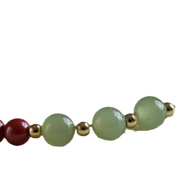 Natural Hetian Jade and Cinnabar Bracelet Pure Silver Bead Bracelet in New Chinese Style