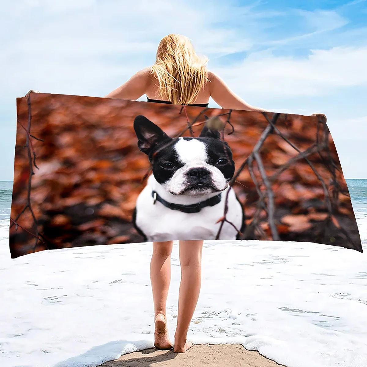 

French Bulldog Pattern Beach and Bath Towels Large Sizes Towel Travel Pool and Indoor Use Towels for Adults Kids Super Absorbent W40*H60(CM)