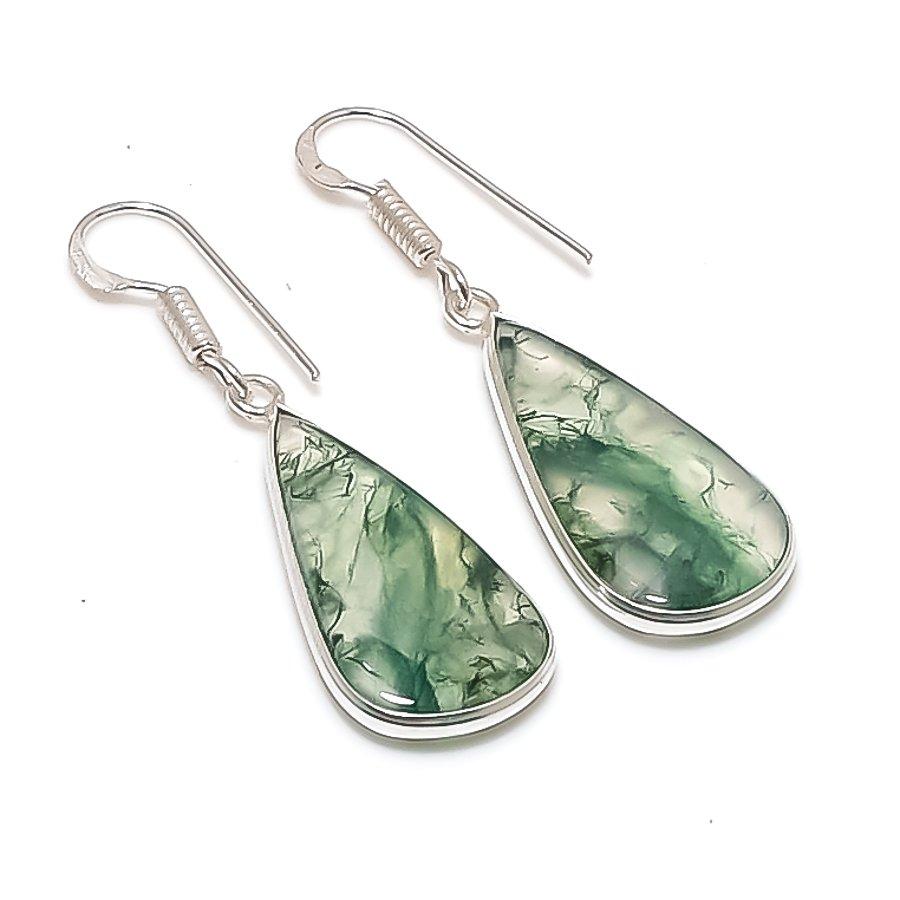 Natural Indian Moss Agate 925 Sterling Silver Jewelry Earring 1.73  AE-12317