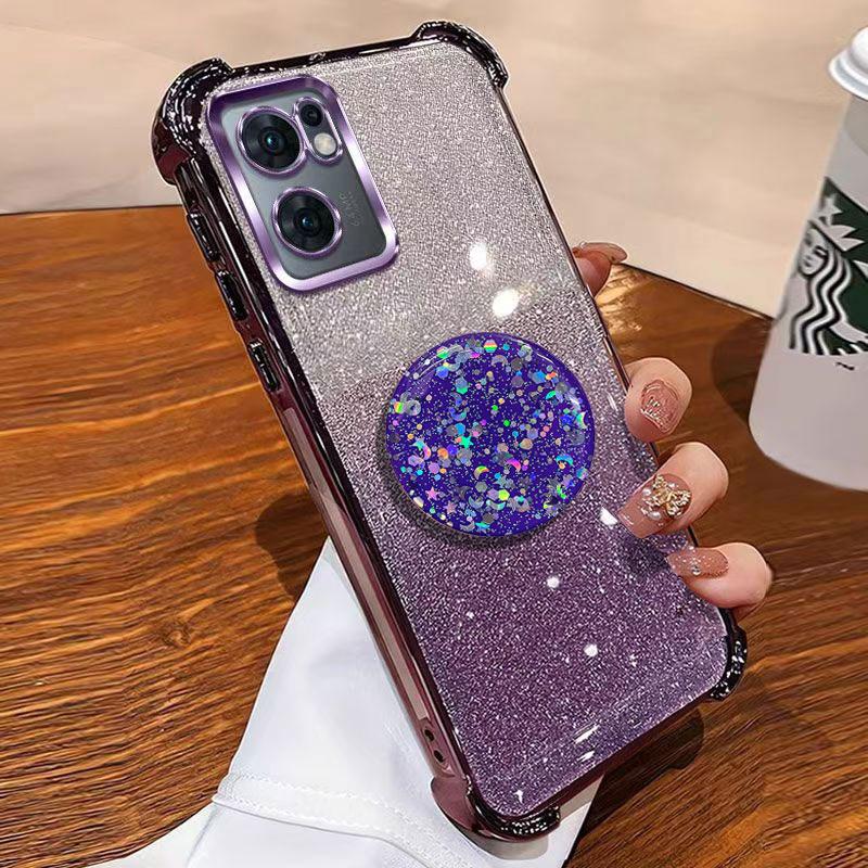 Luxury Shockproof Glitter Holder For Silicone Ring Reno13F Case For OPPO Reno13 F pro Reno7 Z Lite With Holder Stand Cover