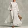 In Stock, the New European and American French Temperament Pleated Big Pendulum Chiffon Dress.