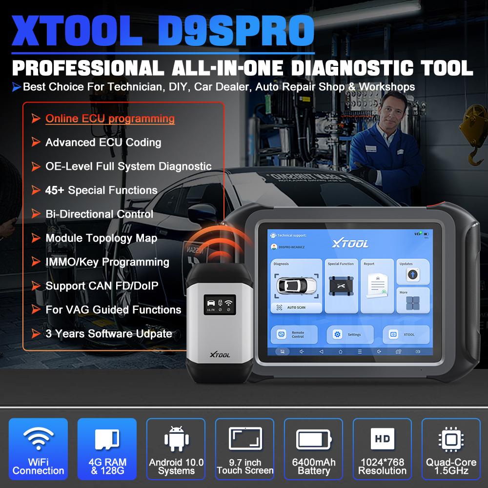 EU Warehouse XTOOL D9SPRO EU All Key Lost Programming Diagnostic Tool Car Bidirectional OBD2 Full System Scanner with 45+ Reset