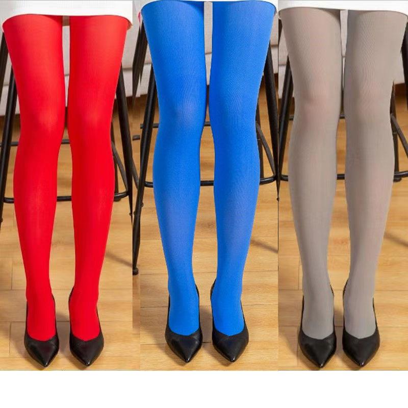 Übergröße Damen Sexy Strumpfhose Frühling Herbst Bonbonfarbe Mehrfarbig 50D Samt Strumpfhose Nahtlos Strümpfe XXL Tragbar 120 kg XXL red