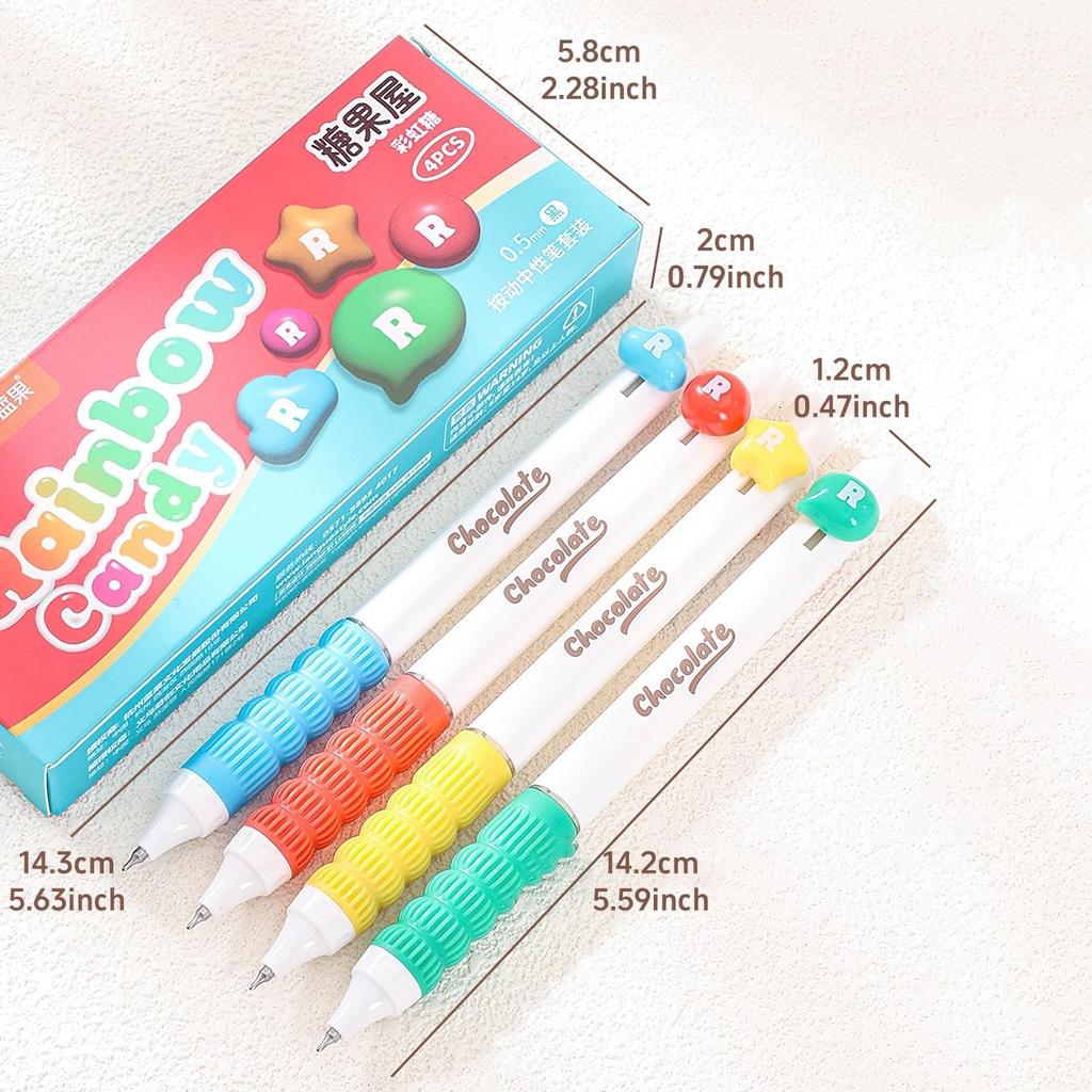 4pcs Candy Gel Pens Set Sweet Rainbow Milk Chocolate 0.5mm Ballpoint Quick-dry Black Color Ink for Writing