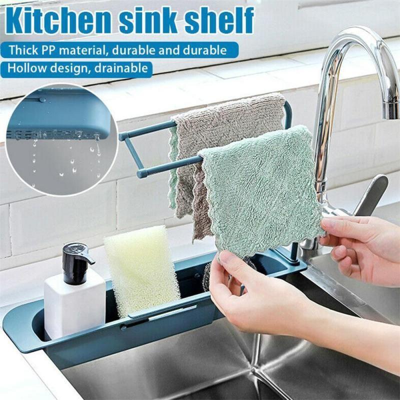 Expandable Telescopic Sink Rack Holder With Adjustable Storage For Kitchen Essentials