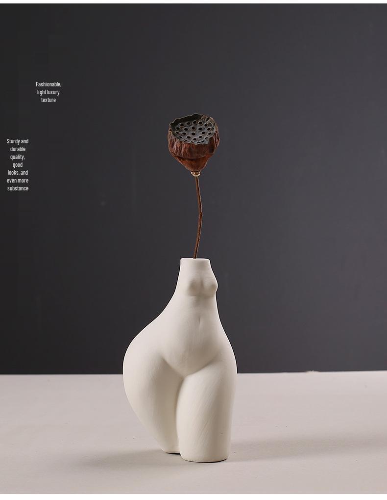Human Body Shape Ceramic Sculpture Vase - White Decor Art Piece