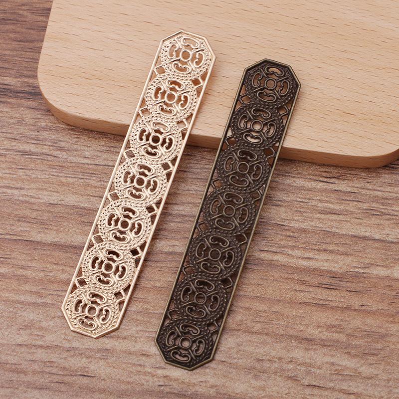 10pcs/lot 82x15mm Silver Color Copper Hollow Out Strip Flowers Filigree Wraps Connectors Charm Jewelry Making Components DIY