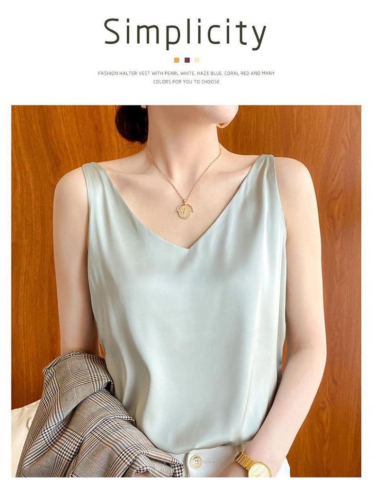 Plus Size Satin Acetate Silk Camisole for Women - Versatile Base Layer or Outerwear