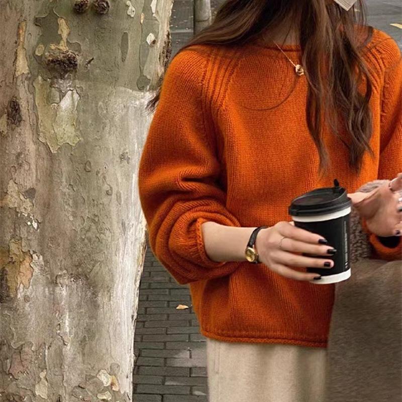 

Осенние новые длинные рукава свитера свитера женские модные повседневные однотонные элегантные O-образные трикотажные женские свитера зимние мягкие теплые женские вязаные джемперы 25514 One Size оранжевый