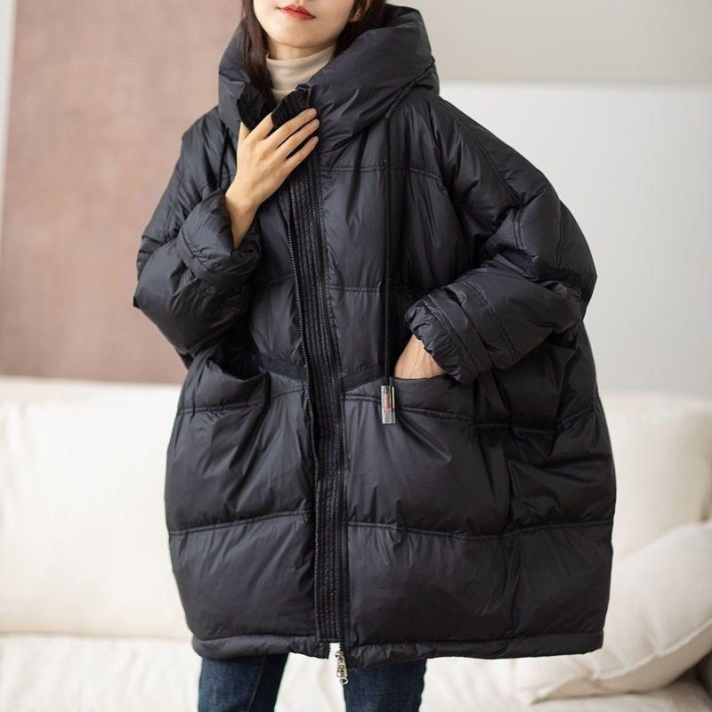 Chaqueta de plumón de pato blanco para mujer, prendas de vestir cálidas informales holgadas de talla grande para otoño e invierno, abrigo de estilo coreano con capucha