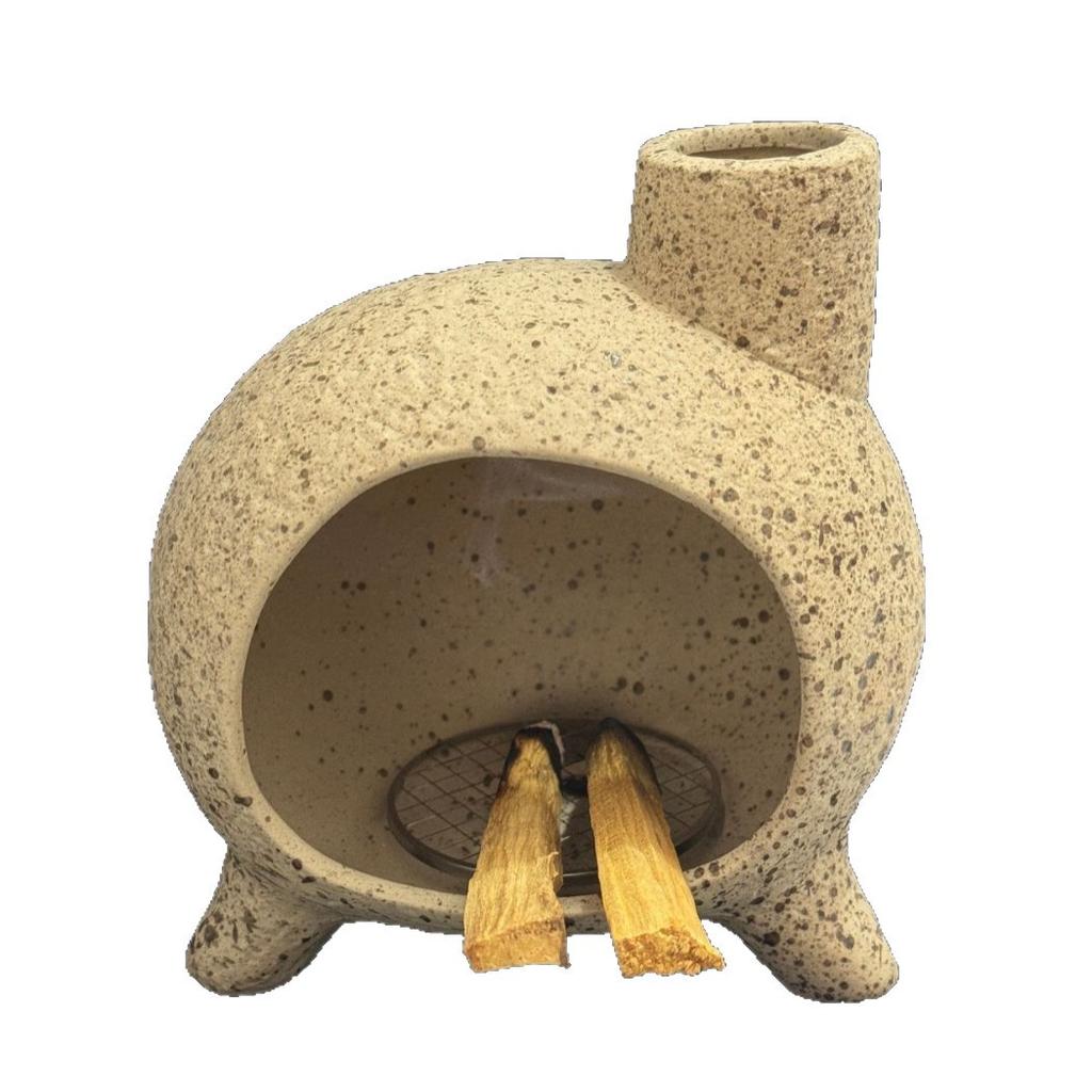 Handmade Ceramic Tabletop Chimney Incense Burner Painted  Chiminea For Incense Cones Charcoal Sage or Palo Santo Burning Holder