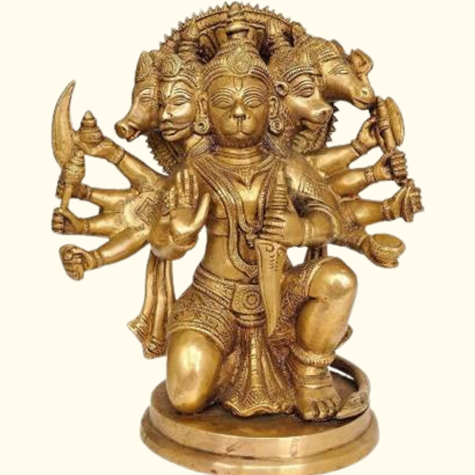 

Pure Brass Made Panchmukhi Hanuman Ji Idol, God Hanuman Ji, Gold - 5 Inch