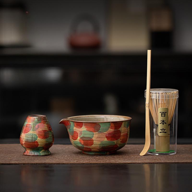 Hand Drawn Ceramic Matcha Bowl and Whisk Set Sturdy Elegant Easy To Clean Matcha Mixing Bowl Kit Heat Resistant Japanese Tea Kit