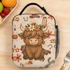 Lunch Bag Highland Cow With Flower Crown On Western Pattern Office Lunch Box For Men  Vintage Portable Print Cooler Bag