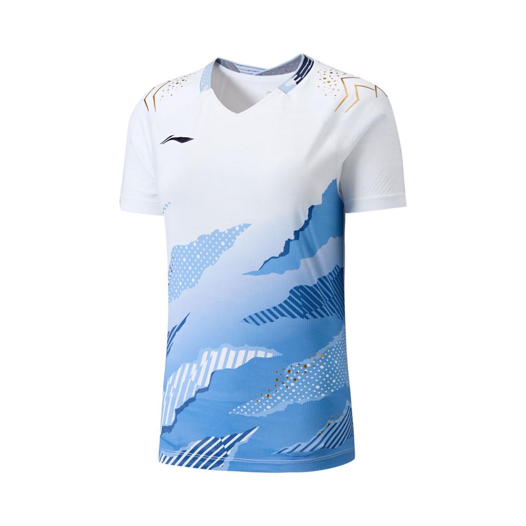 Li Ning Badminton Series V-Neck Logo Badminton Shirt Women tops AAYW036-2