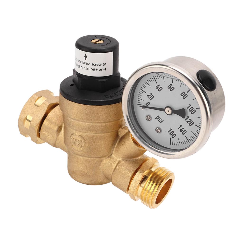RV Water Pressure Regulator Valve Adjustable Water Pressure Reducer with Gauge for Camper Trailer RV Plumbing System