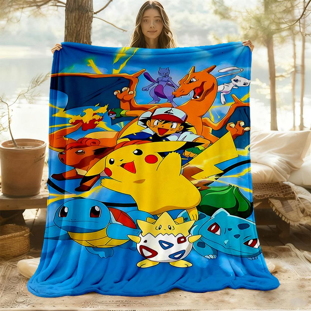 1PC Pokemon Characters Outdoor Flannel Throw Blanket - HD Printed Lightweight Soft Warm All-Season Blanket for Sofa, Bed, Travel, Camping 091