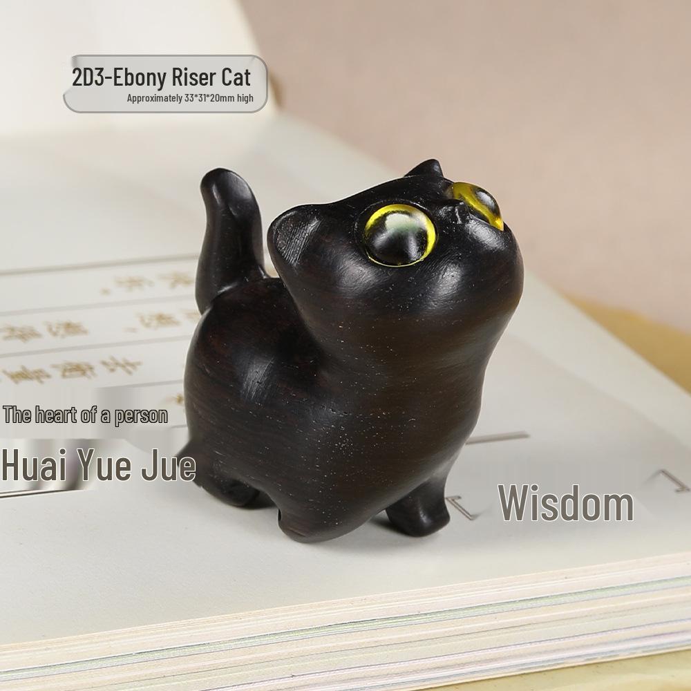 Мини-украшение для кошки из дерева - Зеленый и черный сандал, ручная резьба