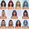 Short Bob Synthetic Wig Ombre Pink Water Wave Hair Wigs For Black Women With Bangs Cosplay Lolita Heat Resistant Natural Hair