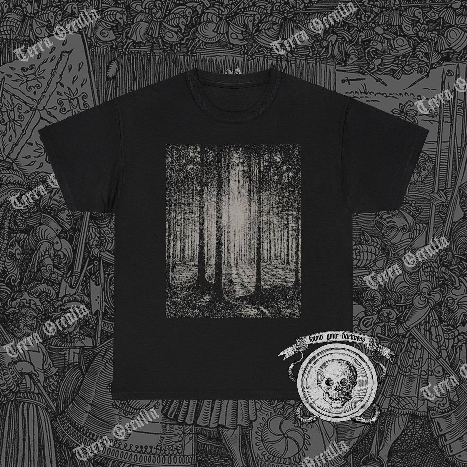 Sun Shining Through Trees Shirt, Dark Forest, Nature Lover, Pagan L