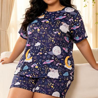Damen Plus Size Hauskleidung Lässiges Sternenhimmel-Print-Design Schlafanzug-Set