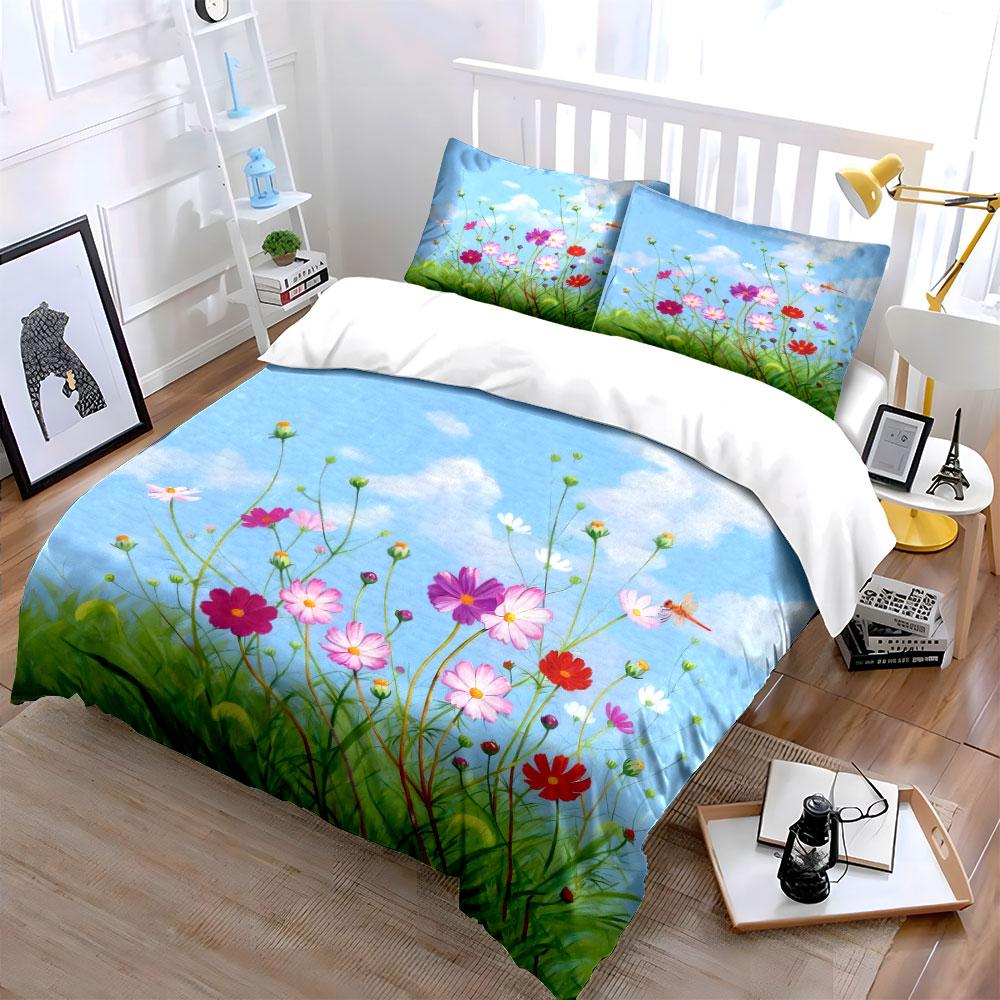 Floral Art Set For Home Decor Soft Comfortable Duvet Cover Bedding Set Included 1*Duvet Cover & 2*Pillowcases, Gift