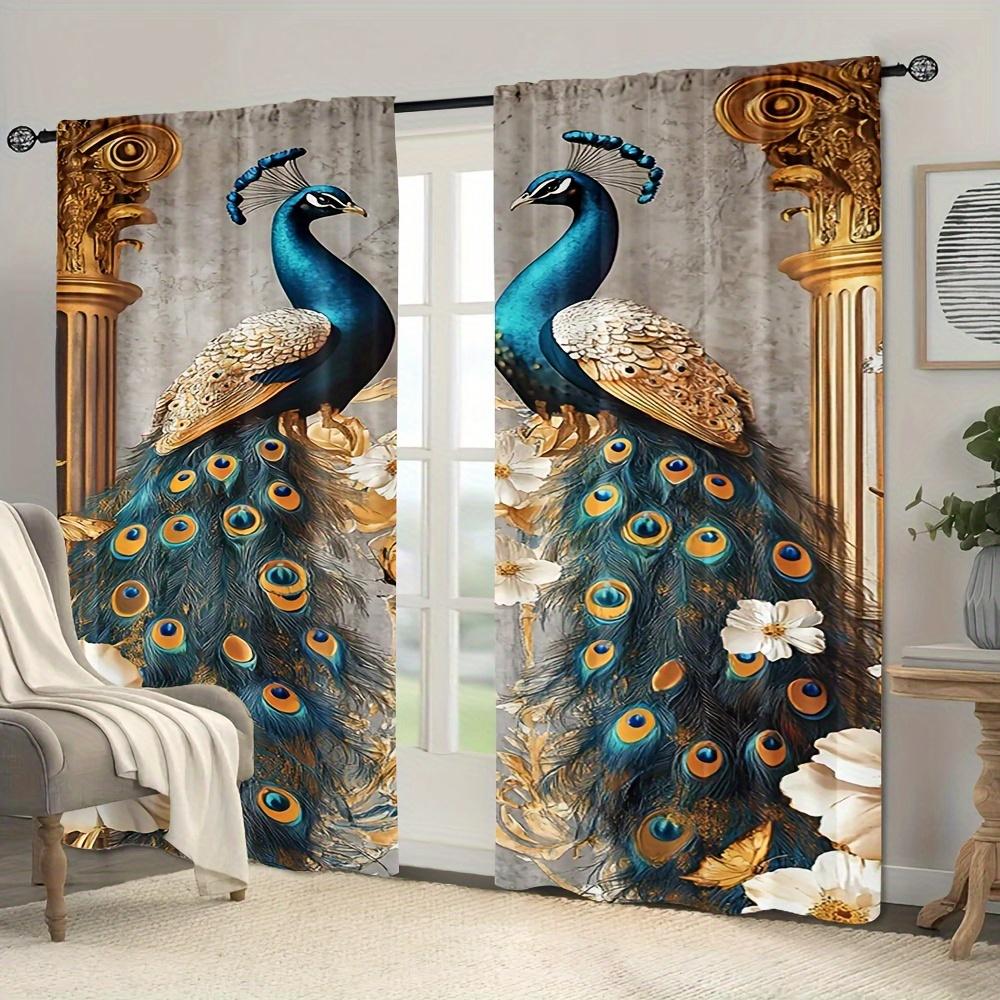 2 Pcs Elegant Peacock & Floral Polyester Curtains – Artistic Design   Multiple Sizes for Bedroom Living Room Office Decor