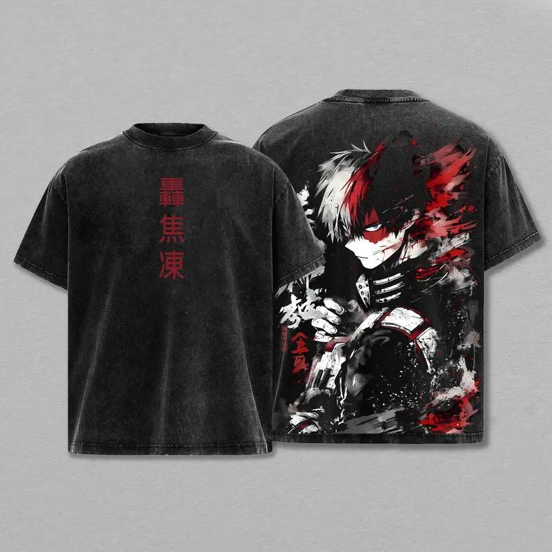 2025 My Hero Academia Anime Shoto Todoroki Graphic T-shirt Washed Oversized T Shirt Men Women Clothing Cotton Short Sleeve Tees
