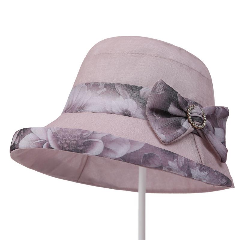 

Mom Sunshade Bucket Hat Women Summer Outdoor Travel Sunscreen Curled Edge Bow Sun Hat M（56-58cm） світло-фіолетового кольору