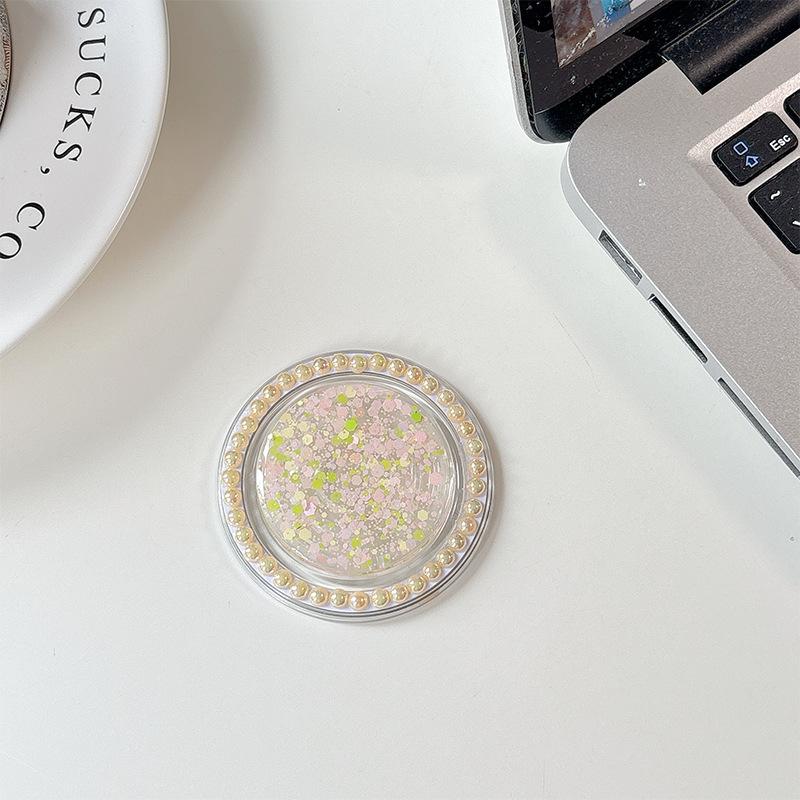 Creative Solid Color Epoxy Pearl Sequin Glitter Mobile Phone Airbag Holder Magnetic Desktop Support Lazy Ring