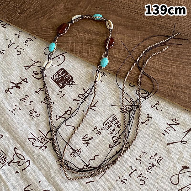 Simple Versatile Hand-Woven Tassel Wooden Beads Belt Ethnic Style Waist Chain Accessories Vacation Waist-Cinching Waist Rope