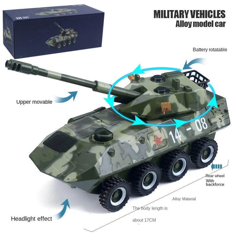 

1/43 8-колесный бронированный автомобиль, военный танк 14-08, игрушечный танк, звук и свет, откатной мини-боевой танк, игрушечные металлические пластиковые модели, рождественский подарок для детей 1/43-Size:17*7.5*8cm камуфляж зеленый