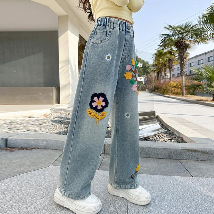 

Брюки для девочек на весну и осень, детские весенние джинсы, весенняя одежда для девочек, брюки широкие для верхней одежды 170