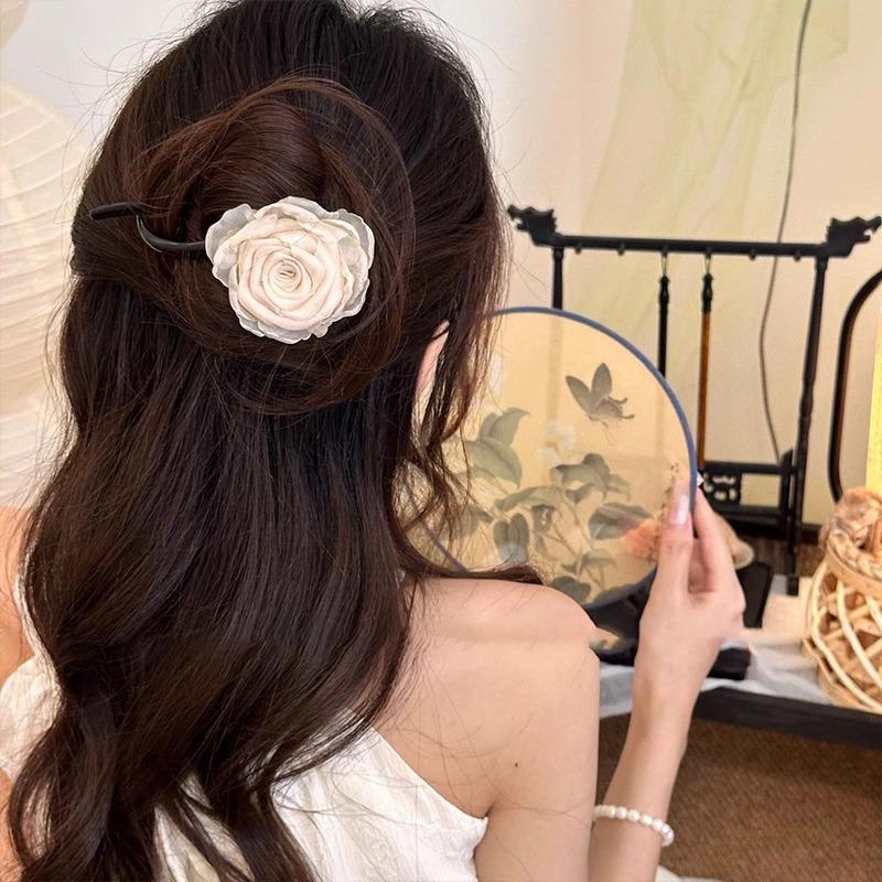 New Dried Rose Flower Twist Clip Hairpin for Women's New Hair Clip on The Back of The Head Headdress Hair Accessories