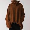 Women's Autumn and Winter High Collar Warm Loose Solid Color Weatshirt Fashion Casual Clothes Long Sleeve Pocket High Collar Size S-5XL