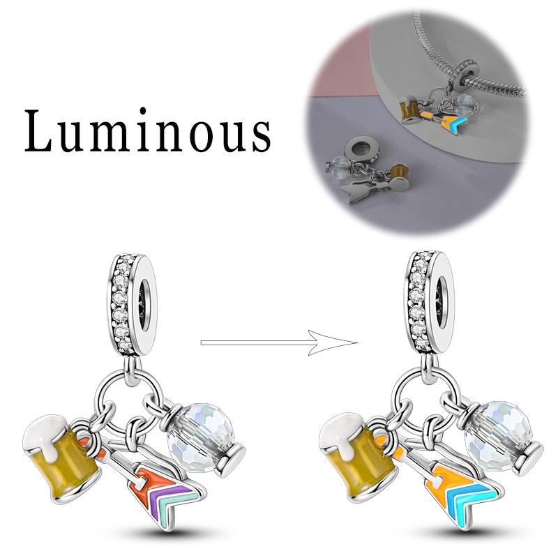 Charm Bead Components Copper Metal Plated Pendant Bead Components Firefly Music Pumpkin Moon Compatible With Authentic Original Pan Bracelet High