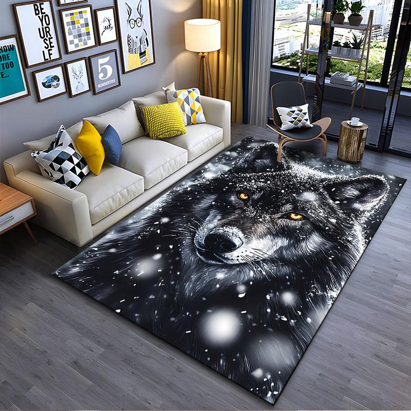 Snowy Black Wolf Design Carpet Suitable As a Non-slip Mat for the Living Room or Bedroom Sofa