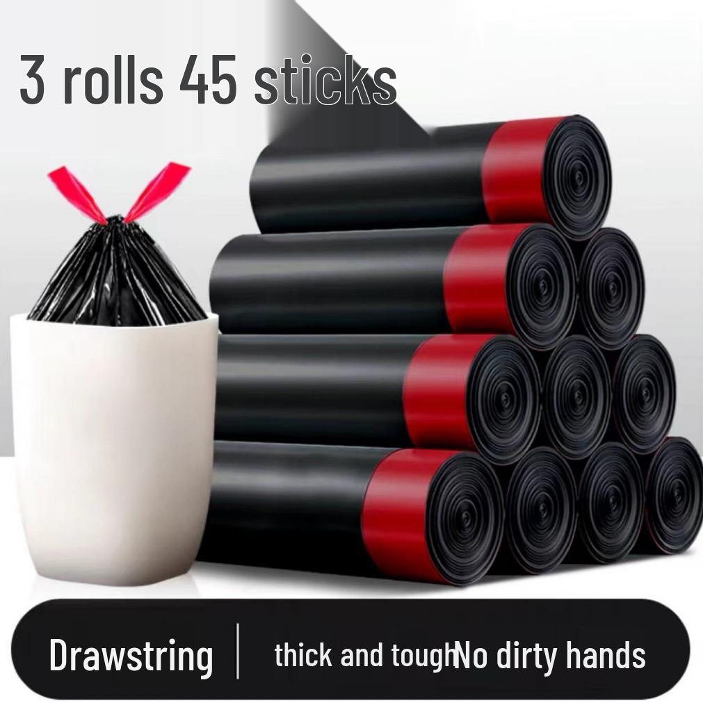 Extra Large Black Drawstring Kitchen Garbage Bags - Thickened, Automatic Closure for Home, Dorm, or Office