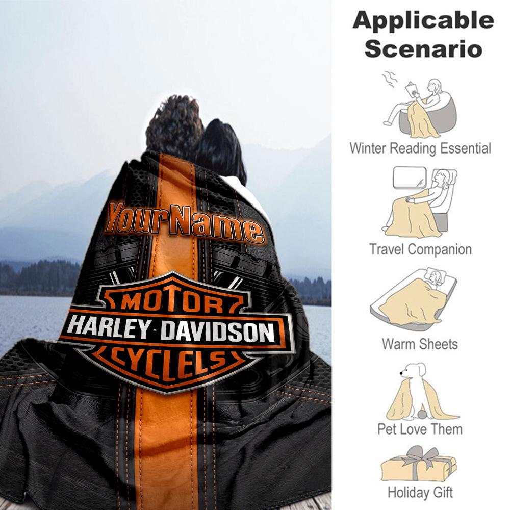 Harley-davidson Motorcycles Personalized Name Blanket Throw Customizable Blanket Soft & Cozy Versatile for Office Couch Nap Chair