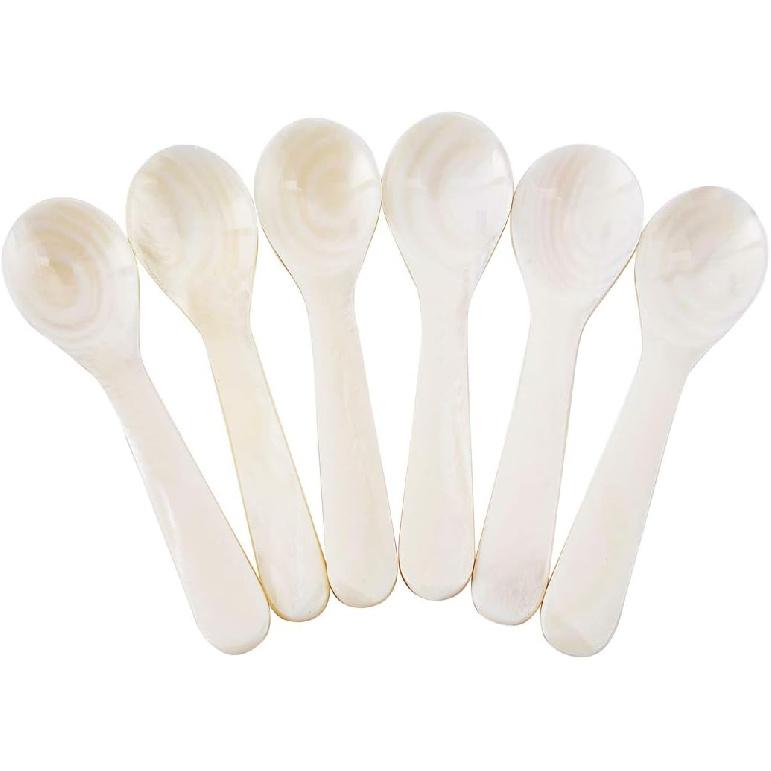 DUEBEL Caviar Spoons Set, 3.15 Inch White Mother of Pearl Roe Spoons for Caviar, Egg, Coffee Serving (White, 8cm x 2.3cm) (6)