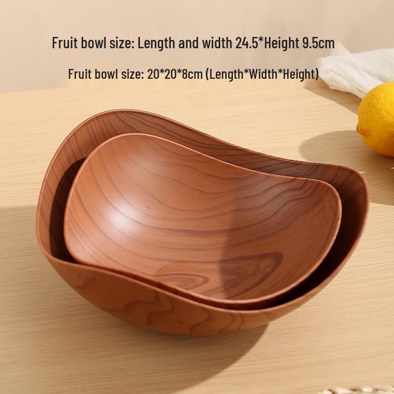 Creative Geometric Wood Grain Fruit Bowl - Retro Chinese Candy & Snack Display