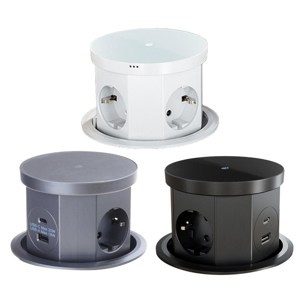 Lifting Socket Power Outlet Concealed Tabletops Retractable Hydraulic Damping Lifting Outlets with Cordless Charging