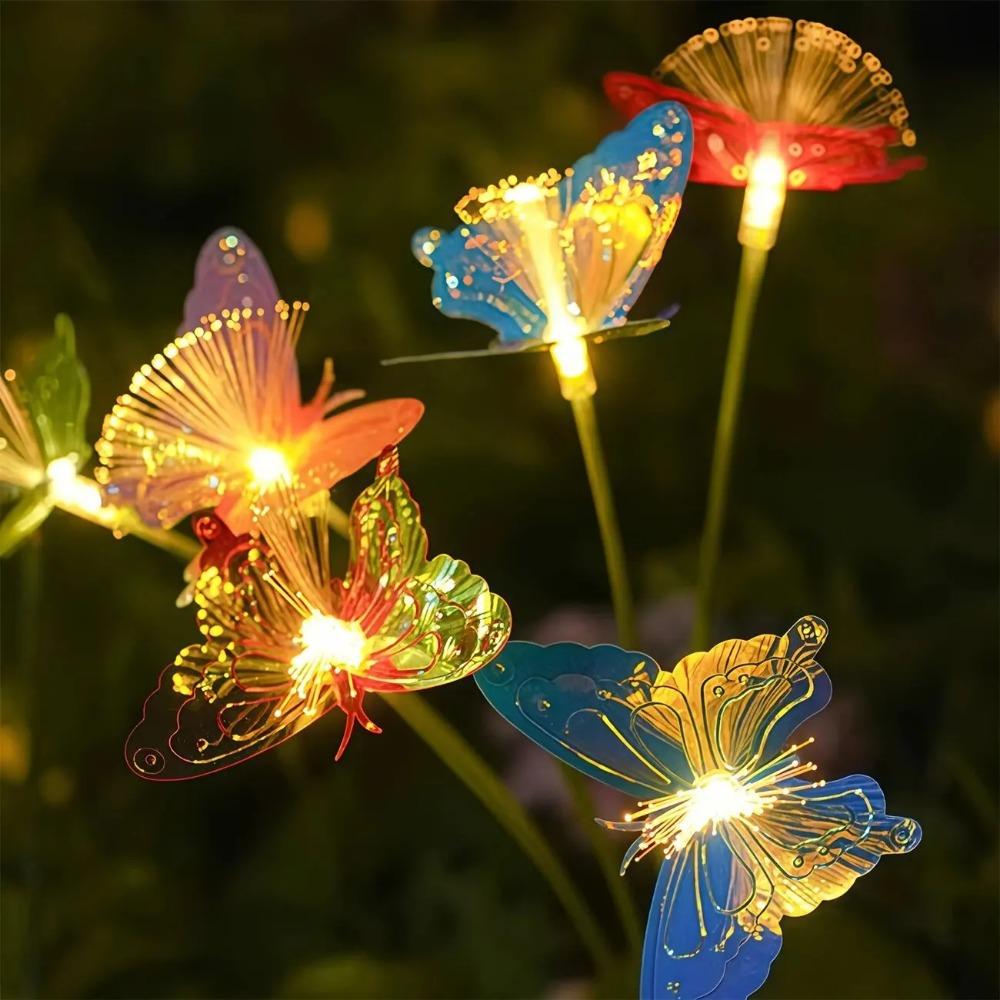 Solar-Powered Butterfly Fiber Optic Light - Waterproof Rechargeable Outdoor Garden Decor for Lawn, Yard, and Landscape