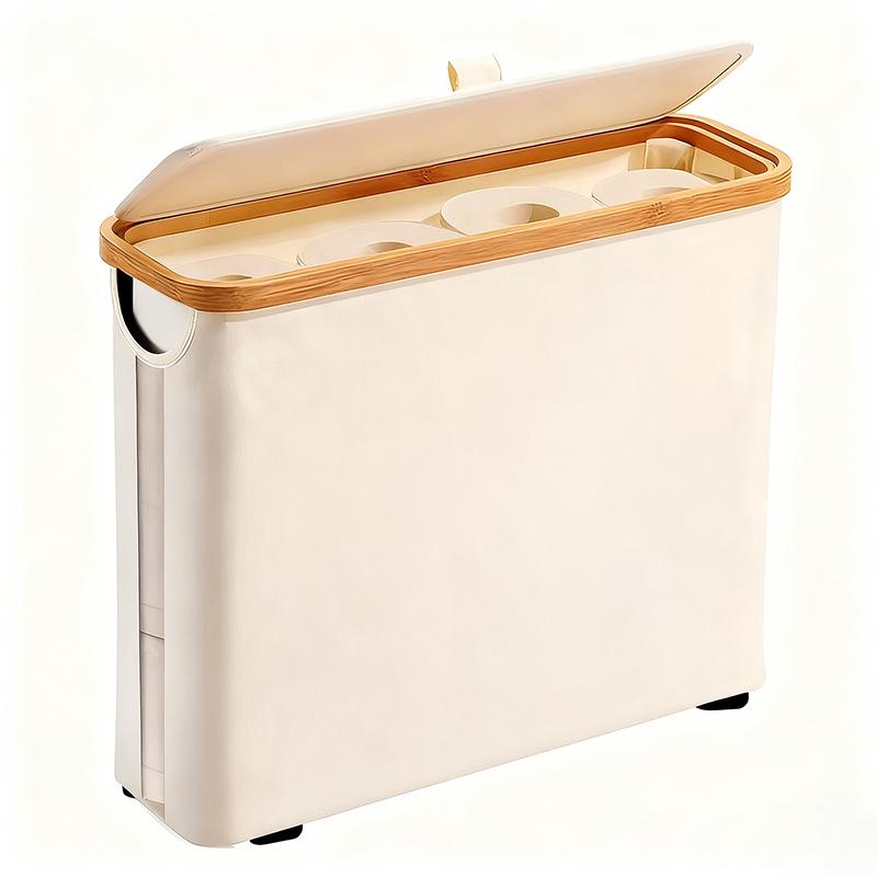 Foldable Bamboo Laundry Hamper with Lid - Oxford Cloth Dustproof Storage Basket