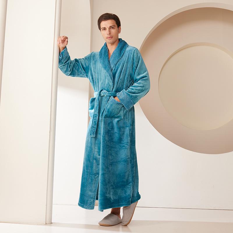 Patchwork Plus Size Losse Flanellen Koraalvlies Badjas voor Mannen & Vrouwen - Herfst Winter