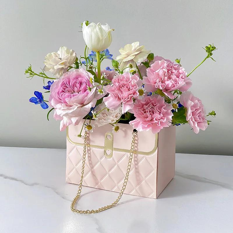 Paper Handy Gift Bag Flower Box Handy Gift Bag Basket Wedding Party Valentine's Day Gift Rose Flower Storage Packaging Birthday