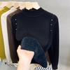 New Autumn and Winter Thickened Semi-turtleneck Integrated Fleece Knitted Bottoming Shirt with Fleece Inside Sweater Top Women