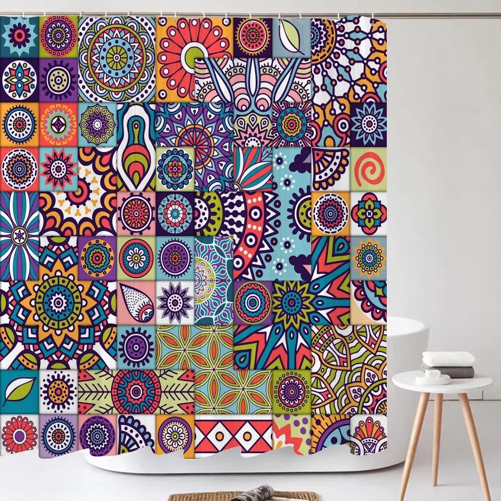 Bohemian Style 3D Printing Bathroom Curtains Shower Curtain With 12 Hooks Home Decoration Waterproof Fabric Boho Bath Screen
